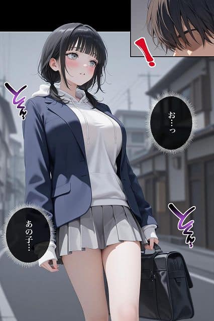 【美女の身体の自由を奪う 魔法のスマホ】ステーキくん@グレーのミニスカートの女性が立っている