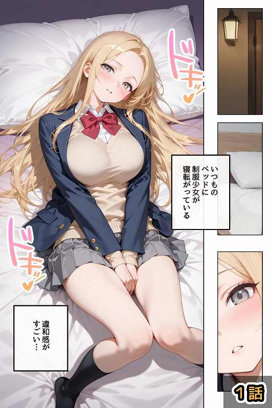 【拾った家出ギャルに懐かれた【1〜3話】】ステーキくん@ベッドに制服少女が寝転がり、男が違和感を覚える