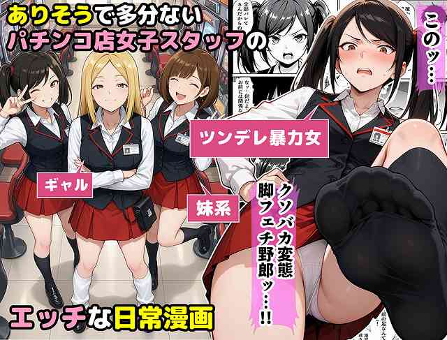 【パチンコ店長の俺。女子スタッフのシコい足で毎日脳汁出してたらイチャラブSEXする事になった！〜ただし時々殴られる〜】ラブリークラフト@女子スタッフ3人と黒髪ツインテール女性の足裏