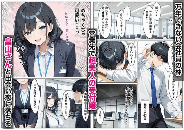 スーツ姿の女性が腰をかがめて笑い、胸元と社員証を見せている
