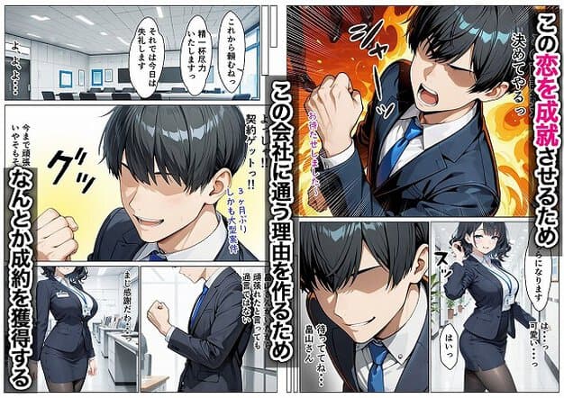 スーツ姿の男性が拳を握って笑い、横を向いて立っている
