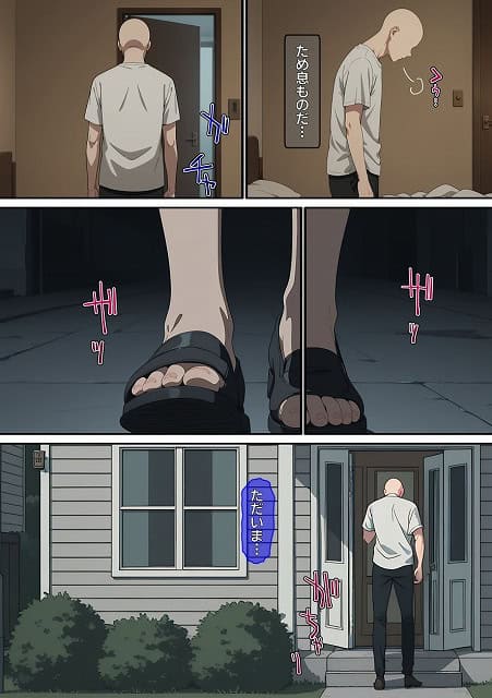 【【漫画】横取レ〇プ03】ばななメモリアル@夜の玄関へ戻った男がドアを開ける