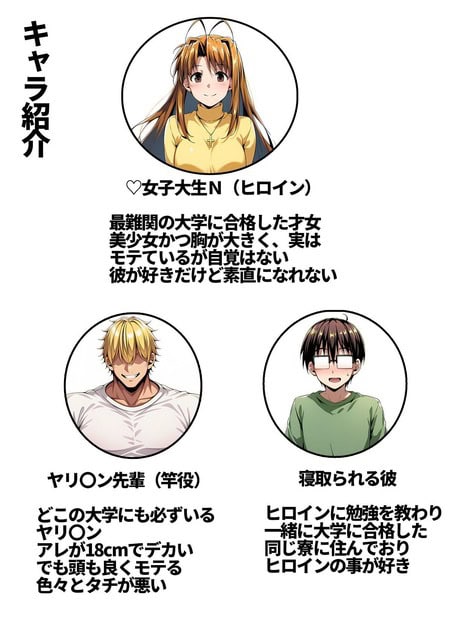 黄色い服のヒロインN、ヤリチン先輩、眼鏡の彼が紹介欄に並ぶ