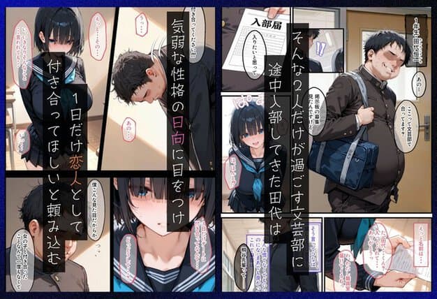 田代恒一が鞄を持って文芸部前に立ち、入部届の用紙が大きく映る