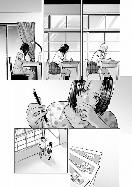 机に向かう生徒たちの下で、きららがペンを持って不安そうな顔をする
