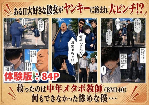 校門前のトラブル紹介、体験版84Pと中年メタボ教師の説明