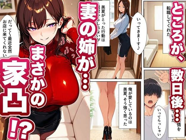 赤いニットの美雪が胸を強調して前かがみになり、頬を赤くして微笑む