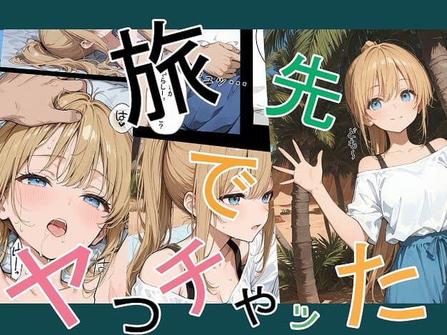 ヤシの木の前で白い肩出し服と青いスカートの金髪女性が手を上げる