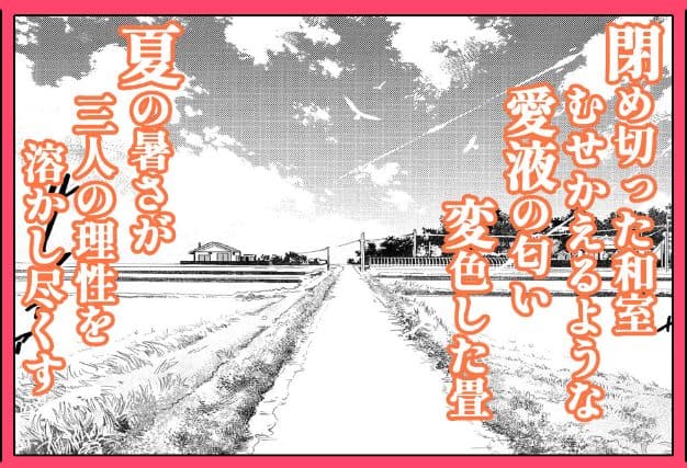 夏空の下に田畑と農道、電柱、遠くの家が描かれた田舎の風景